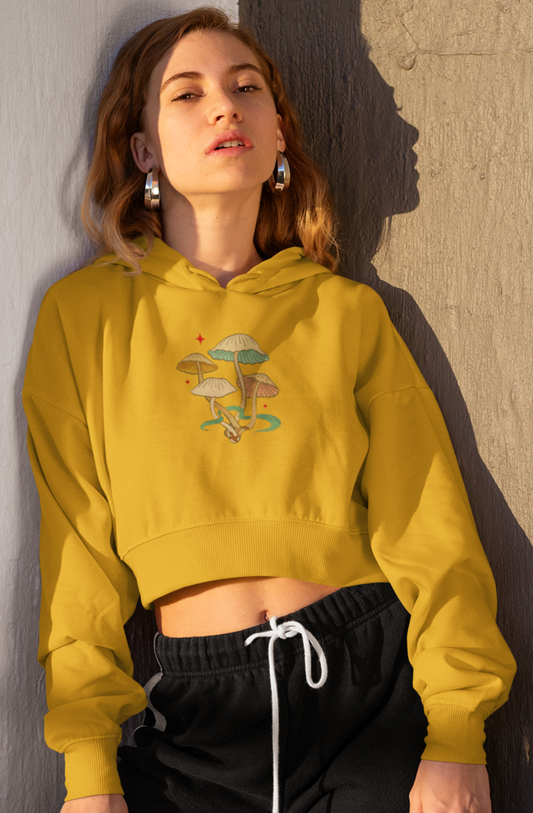 Enchanted Mushroom Cluster Crop Hoodie